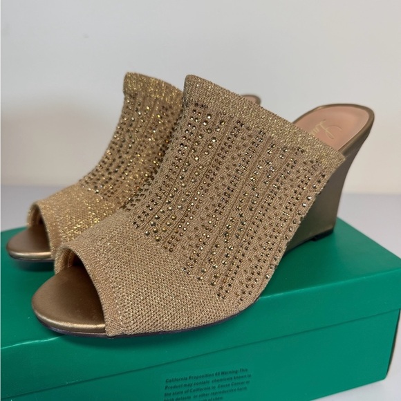 Lauren Lorraine MARTHA Rhinestone Stretch Wedge womens Gold Size 8 NEW - Picture 1 of 6